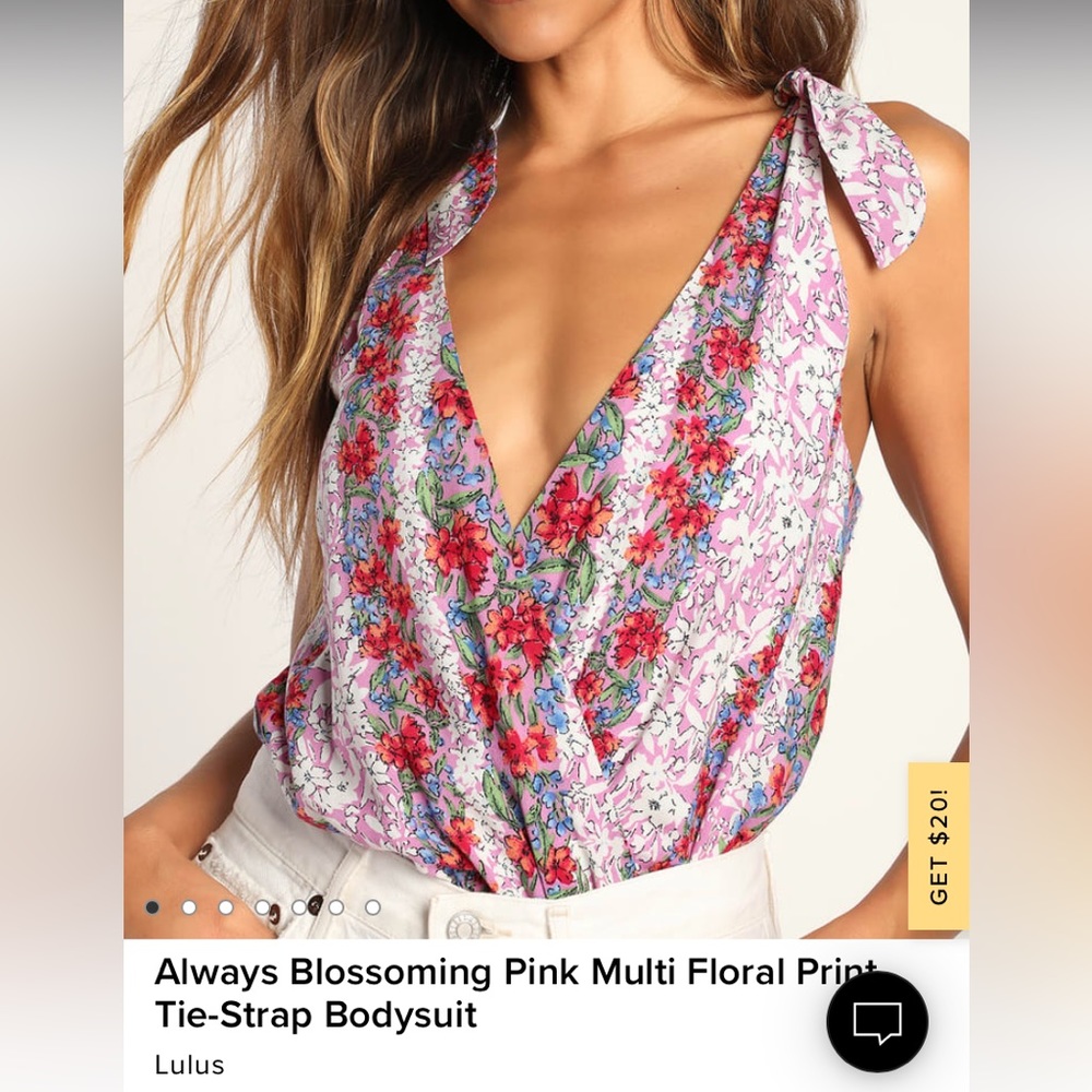 New with tags Always Blossoming Pink Multi Floral Print Tie-Strap Bodysuit